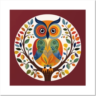 Folksy Owl in a Tree Posters and Art